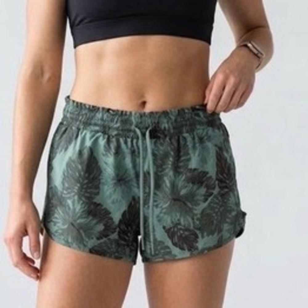 Aerie Tropical Leaf Print Drawstring Shorts Green Black M 5223-8776-4912